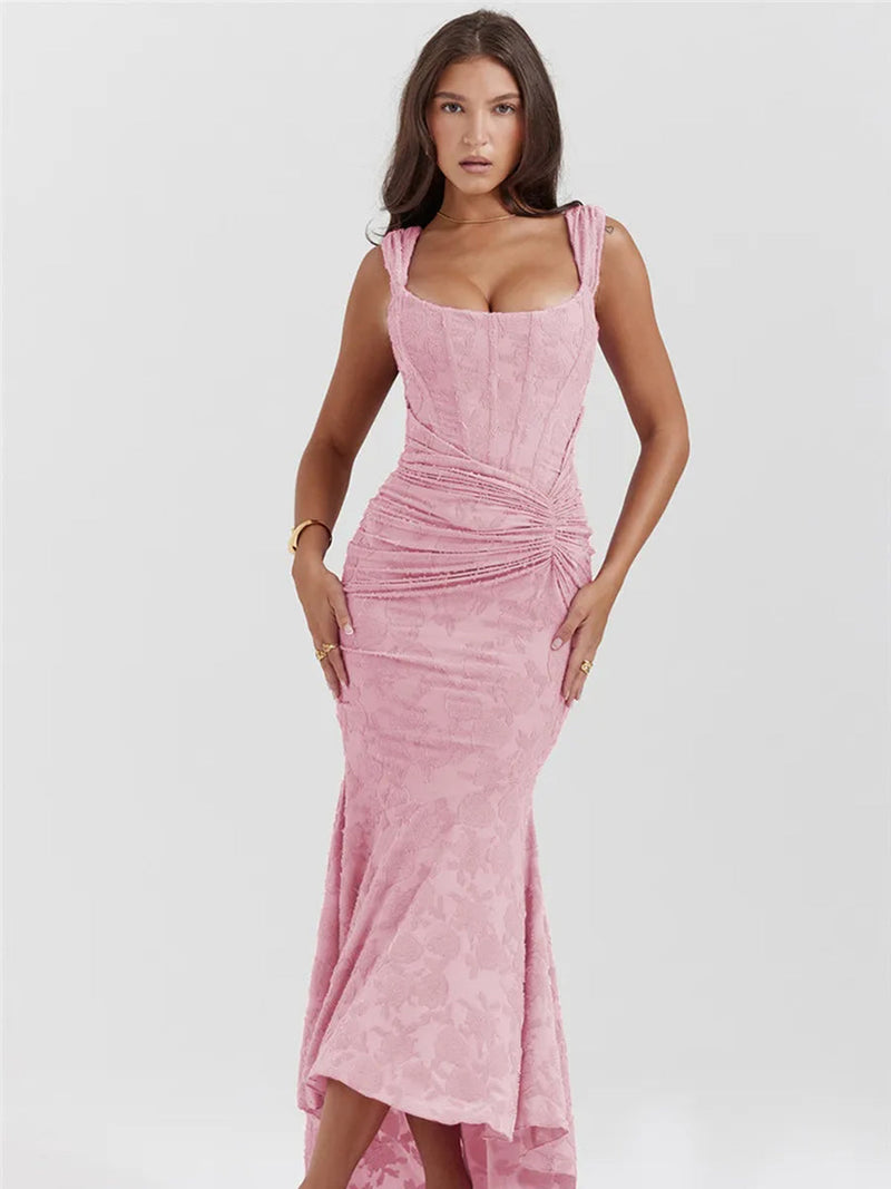 Elegant Backless Pleated Off-shoulder Maxi Dress - Rown