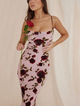 Elegant Floral Print Bandage Midi Dress - Rown