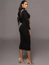 Elegant Half High Collar Bodycon Maxi Dress - Rown