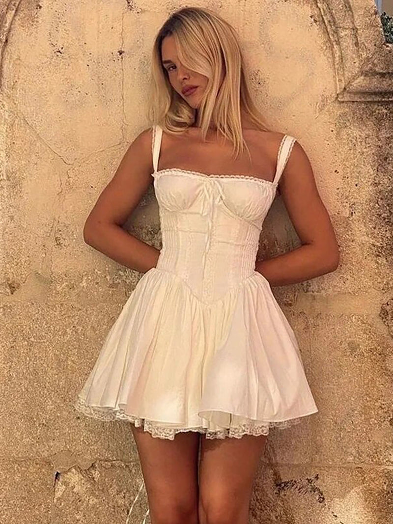 Elegant Lace Bandage Slip A-Line Mini Dress - Rown