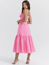 Elegant Pleated Spaghetti Strap Backless A-line Midi Dress - Rown