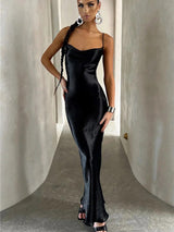 Elegant Satin Sleeveless Backless Maxi Dress - Rown