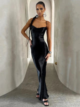 Elegant Satin Sleeveless Backless Maxi Dress - Rown