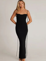 Elegant Spaghetti Strap Backless Ruched Maxi Dress - Rown