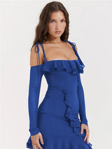 Elegant Spaghetti Strap Ruffle Mini Dress - Rown