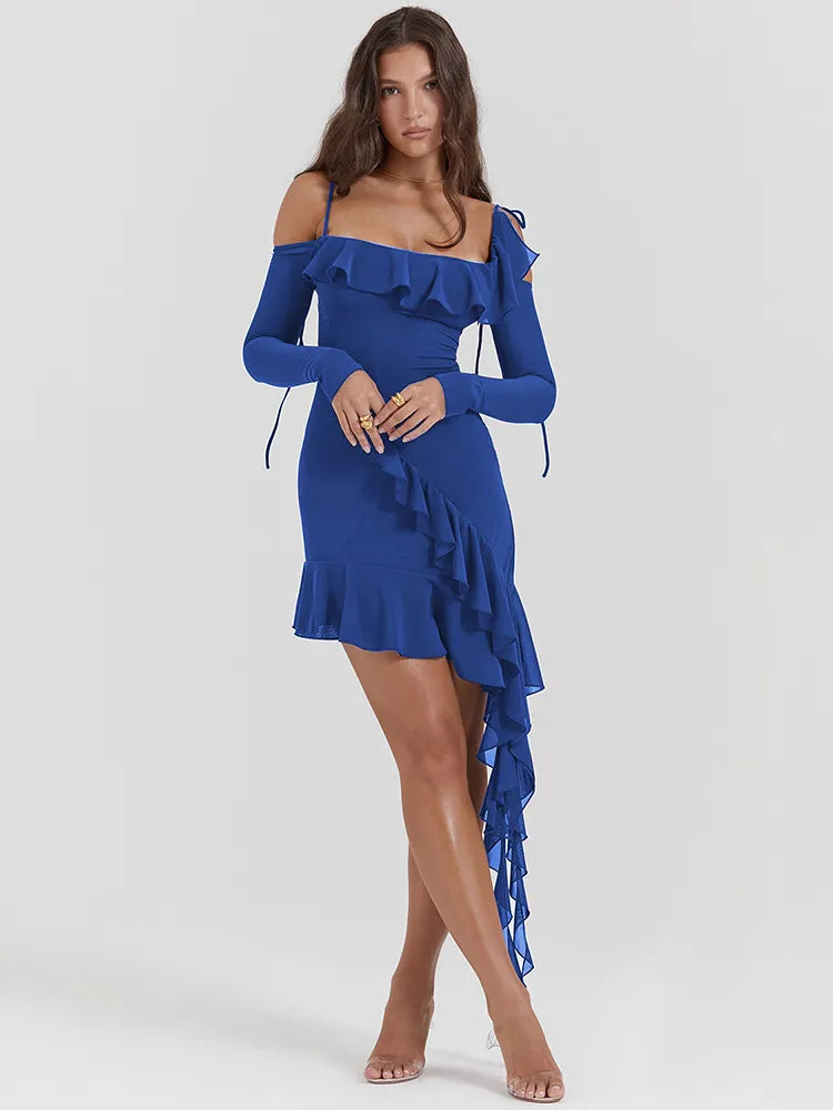 Elegant Spaghetti Strap Ruffle Mini Dress - Rown