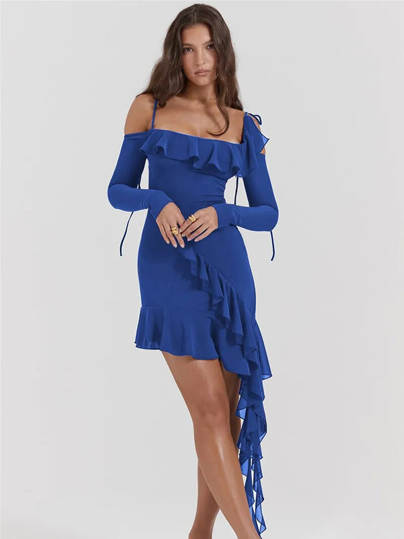 Elegant Spaghetti Strap Ruffle Mini Dress - Rown