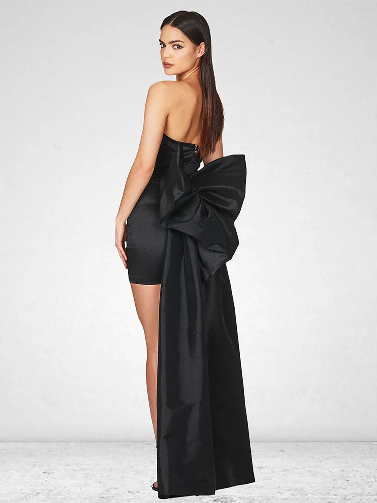 Elegant Strapless Backless Bow Maxi Dress - Rown