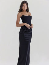 Elegant Strapless Off-shoulder Backless Bodycon Maxi Dress - Rown