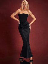 Elegant Strapless Off-shoulder Backless Bodycon Maxi Dress - Rown