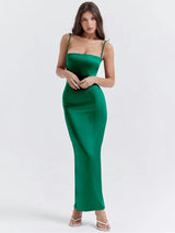 Elegant Thickened Satin Fabric Maxi Dress - Rown