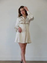 Elegant Turndown Collar Hollow Out Mini Dress - Rown