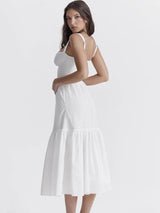 Elegant White A-line Spaghetti Strap Midi Dress - Rown