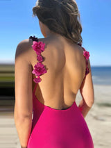 Flower Spaghetti Strap Backless Maxi Dress - Rown