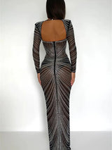 Glitter Mesh See Through Party Maxi Dress Rown