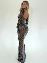 Glitter Mesh See Through Party Maxi Dress - Rown