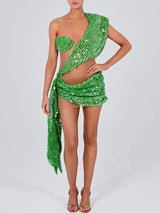 Green Sequins Sparkle Backless Mini Dress Rown