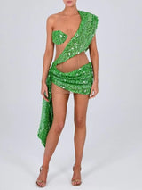 Green Sequins Sparkle Backless Mini Dress - Rown