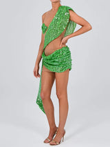 Green Sequins Sparkle Backless Mini Dress - Rown