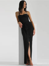 Halter Ruched Split Strapless Maxi Dress - Rown