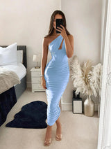 High Quality Mesh One Shoulder Backless Midi Dress - Rown