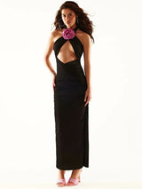 Hlater 3D Flower Backless Bodycon Maxi Dress - Rown