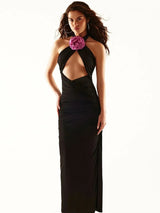 Hlater 3D Flower Backless Bodycon Maxi Dress - Rown