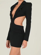 Hollow Out Backless Blazer Notched Collar Mini Dress Rown
