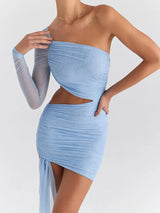 Hollow Out Backless Robe Two Layer Mesh Mini Dress Rown