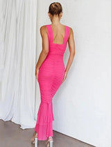 Hollow Out Backless Ruched Maxi Dress Rown