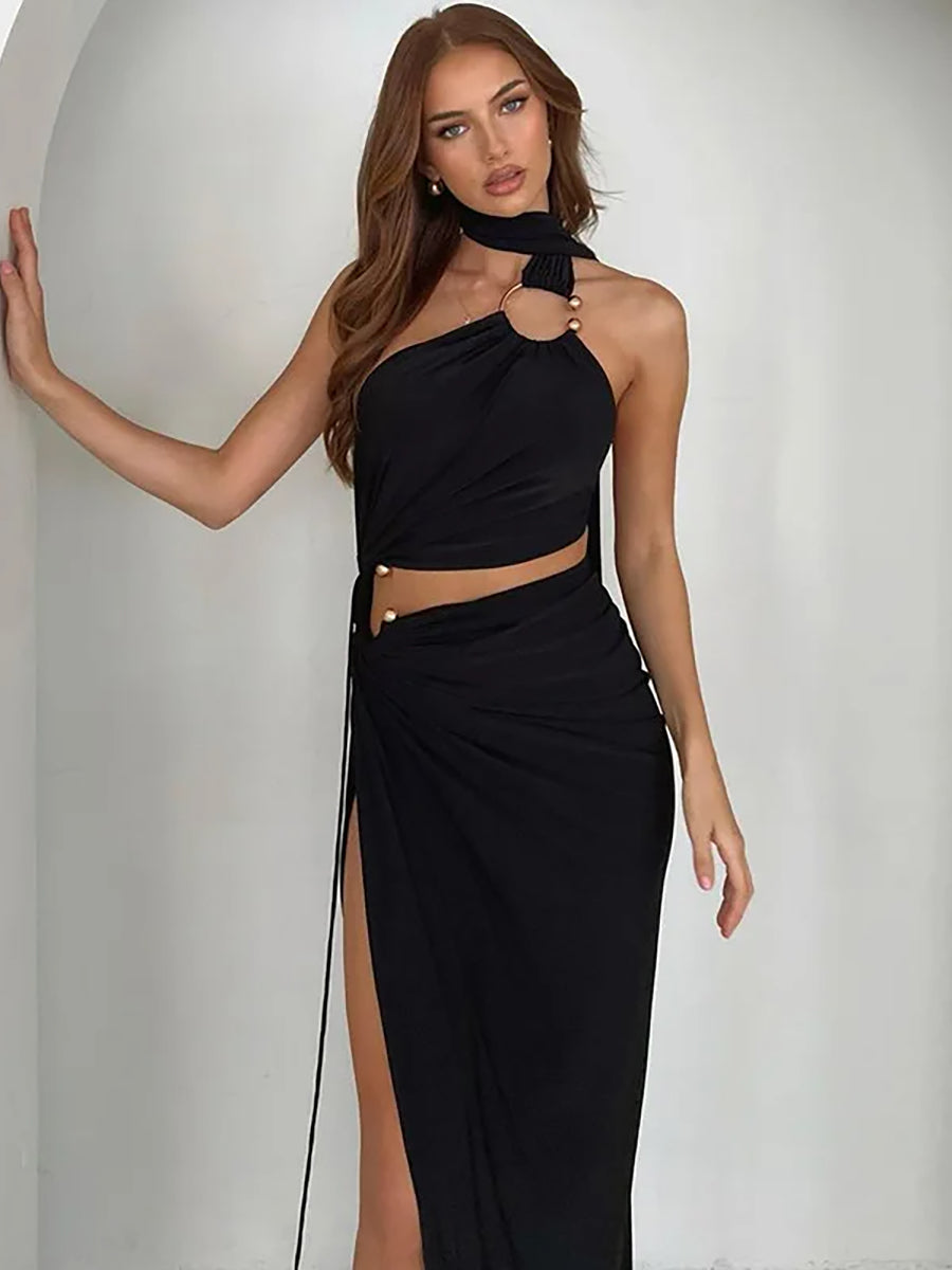 Hollow Out Halter Strapless Backless Maxi Dress Rown