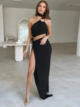 Hollow Out Halter Strapless Backless Maxi Dress Rown