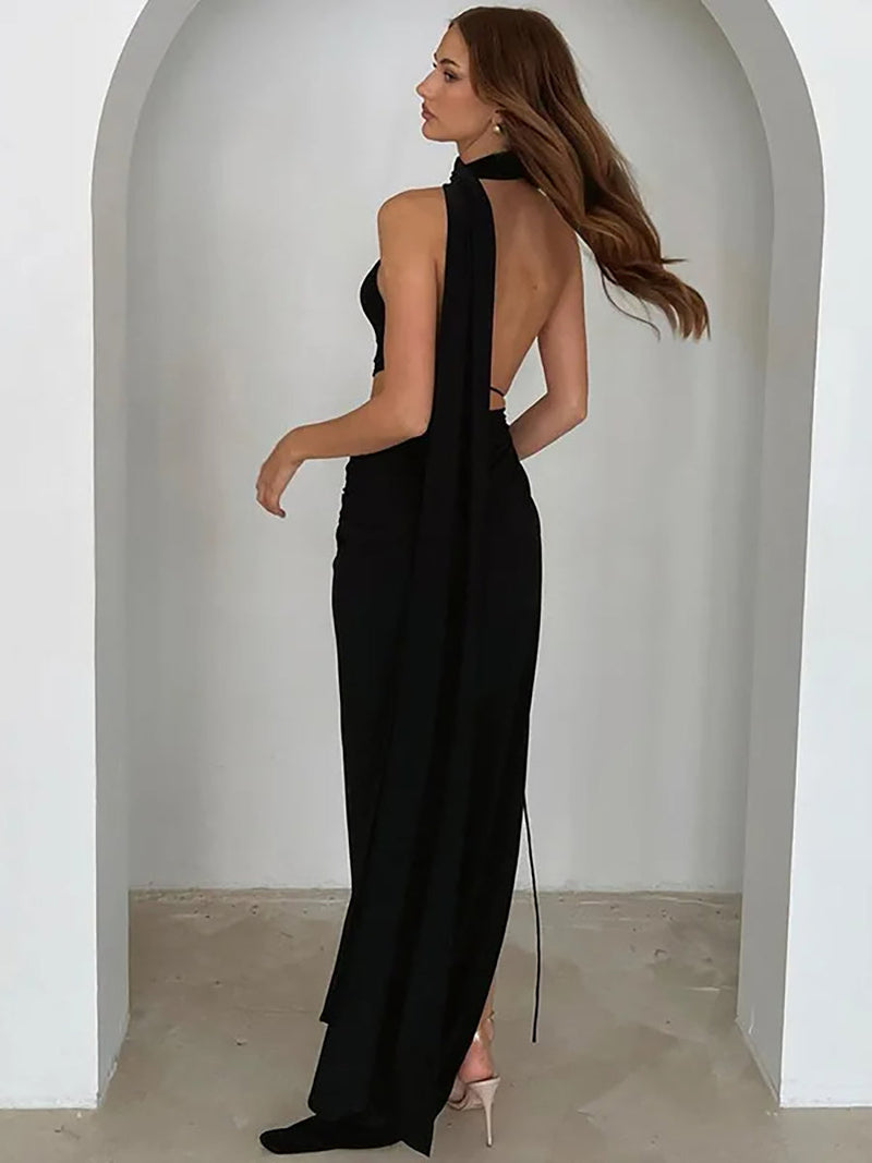 Hollow Out Halter Strapless Backless Maxi Dress Rown