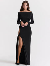 Hollow Out Slash Neck Split Maxi Dress Rown