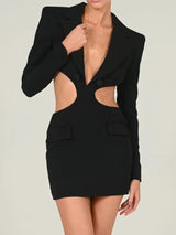 Hollow Out Backless Blazer Notched Collar Mini Dress - Rown