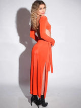 Hollow Out Backless  O Neck Maxi Dress - Rown