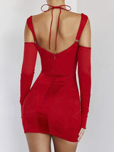 Hollow Out Elegant Bodycon Backless Mini Dress - Rown