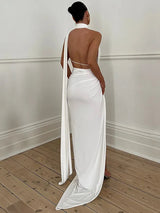 Hollow Out Halter Strapless Backless Maxi Dress - Rown