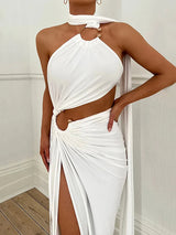 Hollow Out Halter Strapless Backless Maxi Dress - Rown