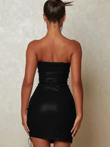 Hollow Out PU Leather Backless Bodycon Mini Dresses - Rown