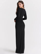 Hollow Out Slash Neck Split Maxi Dress - Rown