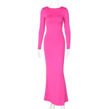 Lace-up Backless Long Sleeve Elegant Maxi Dress Rown
