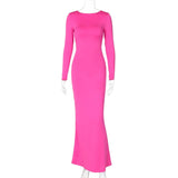 Lace-up Backless Long Sleeve Elegant Maxi Dress - Rown