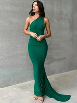 Oblique Shoulder Back Strap Backless Maxi Dress Rown