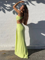 Oblique Shoulder Hollow Out Backless Maxi Dress - Rown