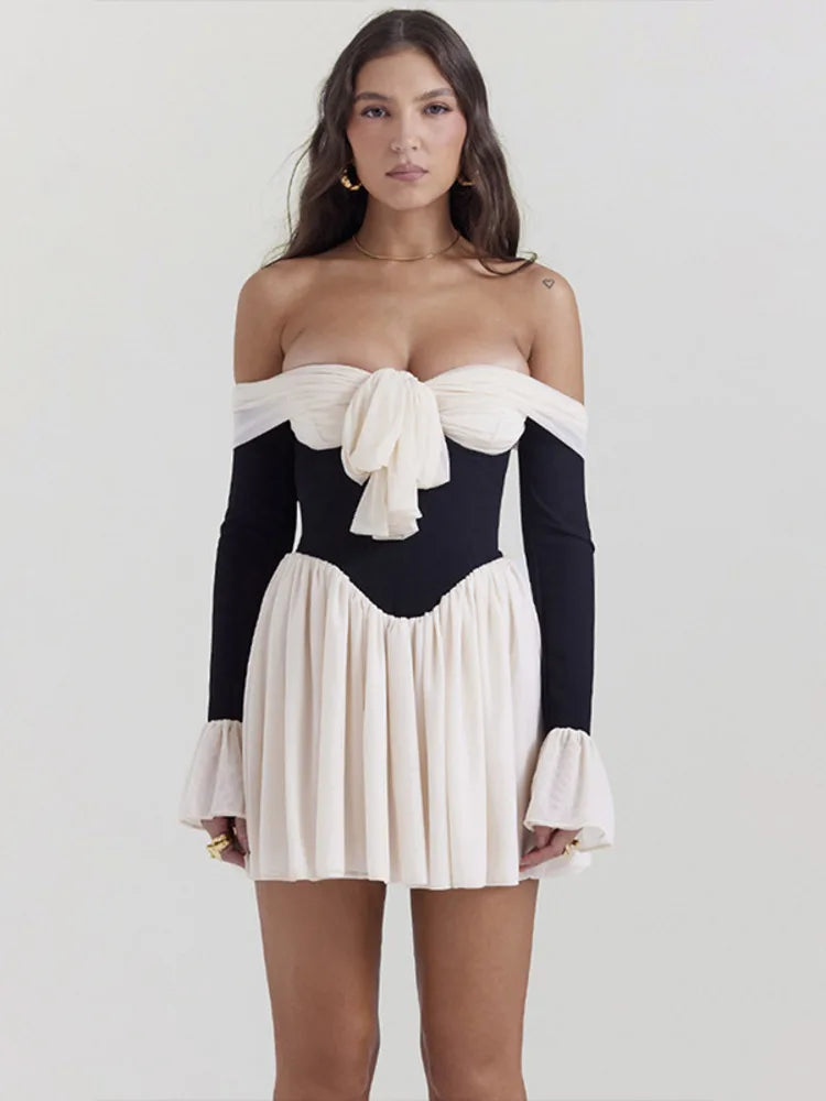 Off-shoulder Flare Sleeve Strapless Backless Mini Dress Rown