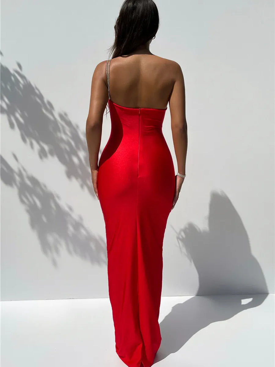 One Shoulder Off-shoulder Backless Maxi Dress Rown