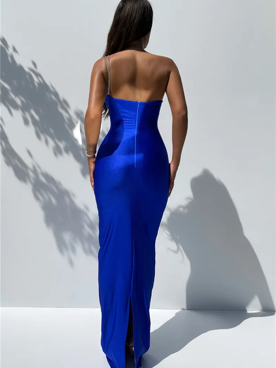 One Shoulder Off-shoulder Backless Maxi Dress Rown