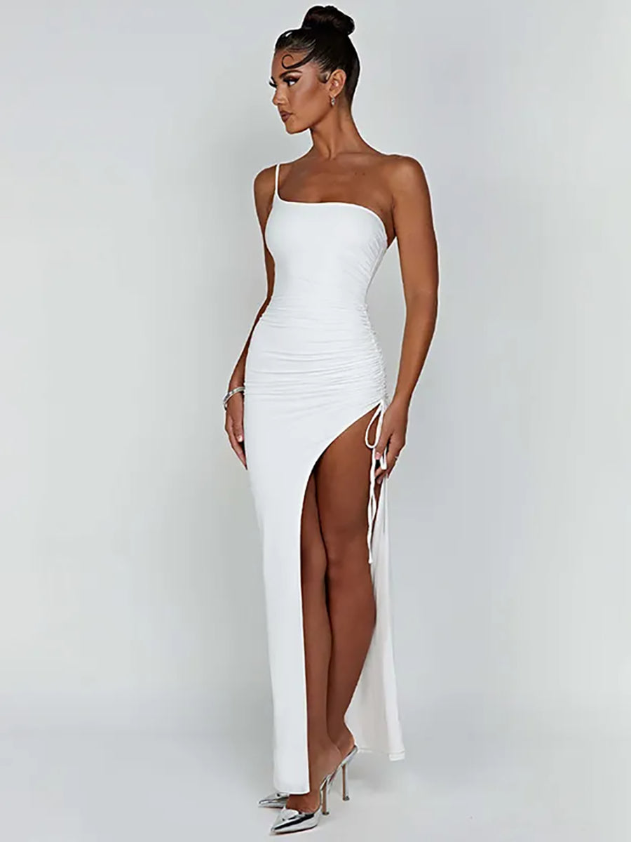 One Shoulder Strap Thigh High Split Maxi Dress Rown