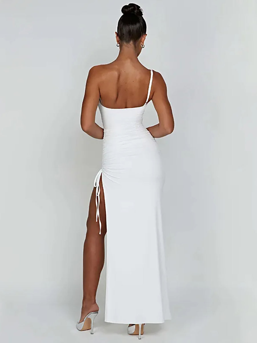 One Shoulder Strap Thigh High Split Maxi Dress Rown